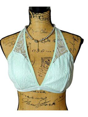 Flirtitude L Halter Lace Bralette Mint Green Padded Design Adjustable Wireless
